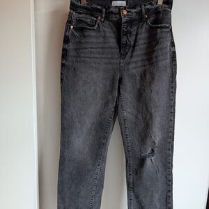 'The Straight Crop' - LOFT Raw Hem Distressed Black Jeans